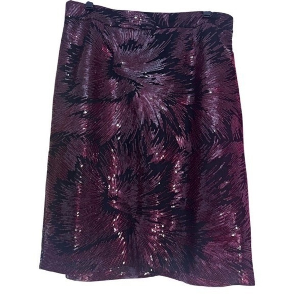 Nanette Lepore Burgundy Sequin Sunburst Pencil Skirt NWT Plum Black Knee‎ Length